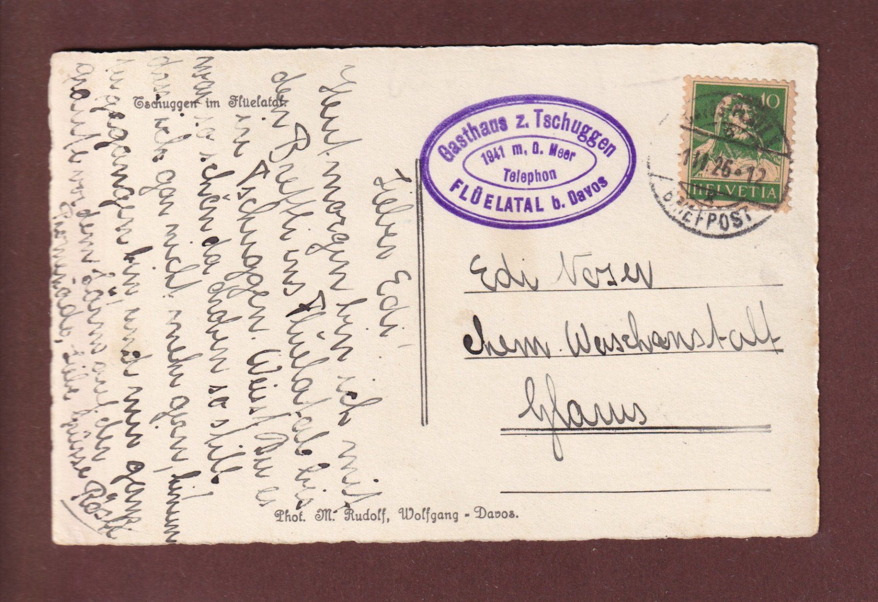 Ansichtskarten: TSCHUGGEN im Flüelatal - 1926 – Gebraucht aus Pully von nicecards 1