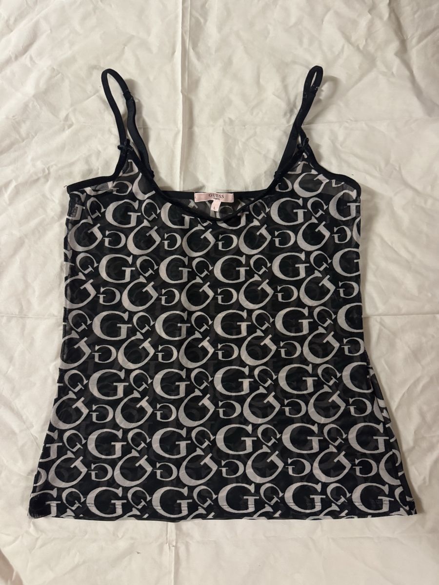 Guess Top: Guess Tank Top black white logo pattern size M – Usato da Schlatt TG venduto da NataJan