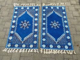 2 Stück blaue BERBER AUS MAROKKO - Handarbeit - Tepich