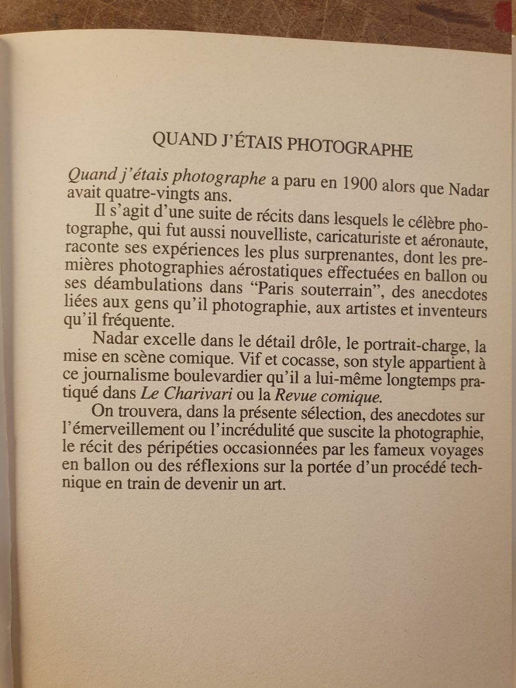 Bücher: Quand Jetais Photographe - Nadar – Gebraucht aus Zürich von loosebone 1