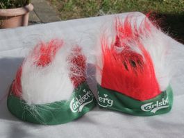 2 Carlsberg Fanartikel Kopfschmuck rot weiss grün