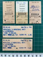 Ab Hergiswil, 5 alte entwertete Bahn Billette, SBB, 1984