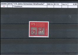 2018 "175 Jahre Schweizer Briefmarke", ** postfrisch