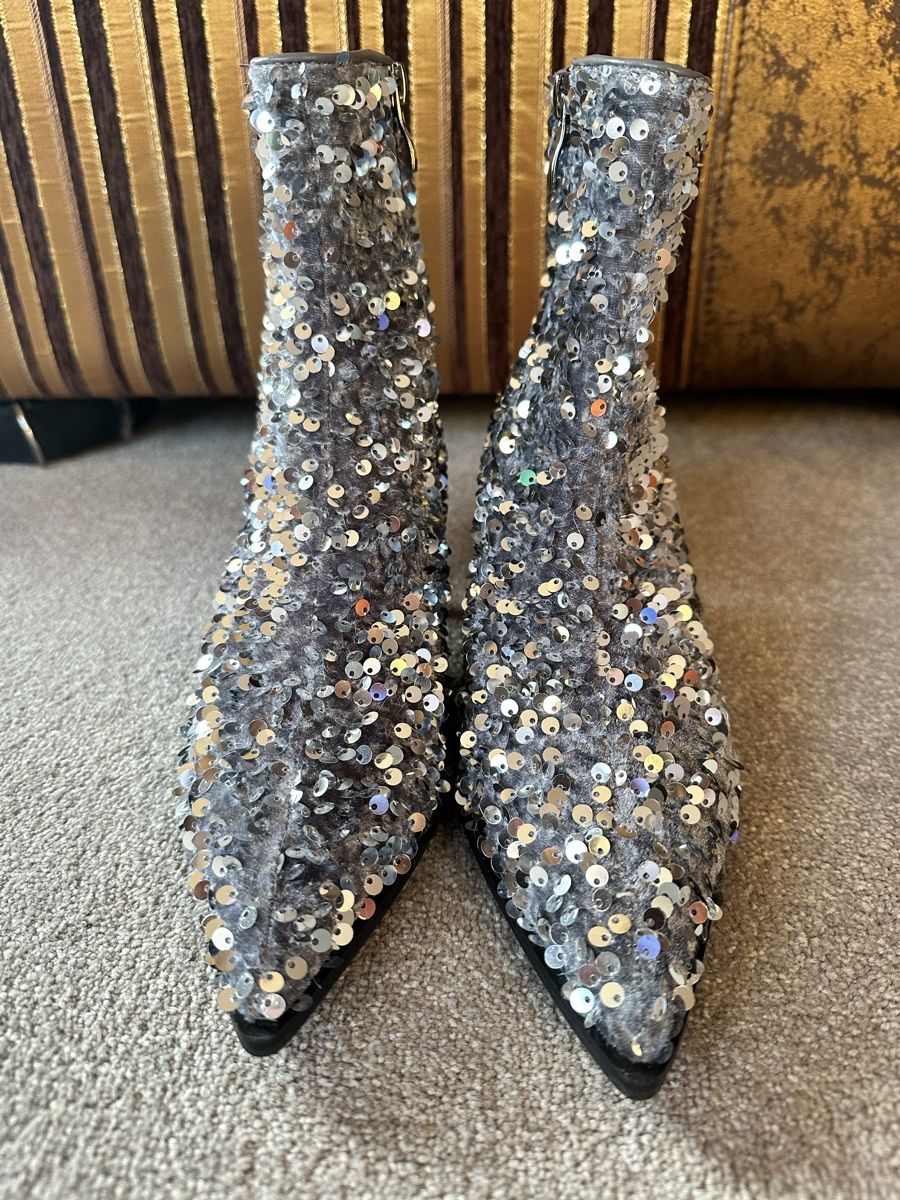 Scarpe da donna: Stiefeletten, Pailletten, sequin, silber, 38, neu – Nuovo (secondo la descrizione) da Zollikon venduto da into-the-west 3