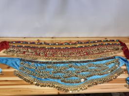 Bauchtanz Hüfttuch Set aus Samt mit Münzen & Steinen(A85)