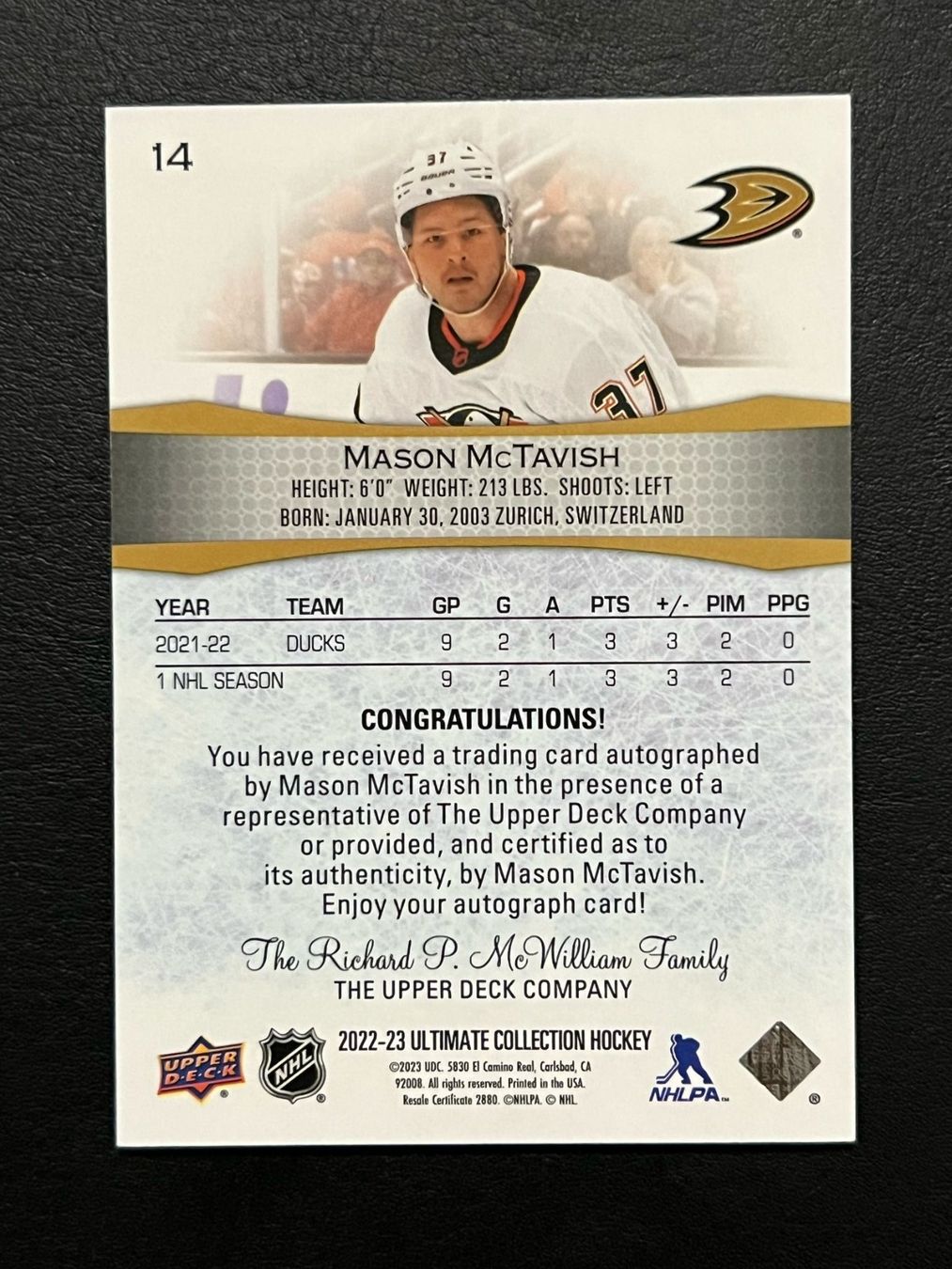 NHL Carte collezionabili: Mason McTavish 2022 Ultimate Auto Anaheim Ducks – Nuovo (secondo la descrizione) da Möhlin venduto da SwissHockeyCards 1