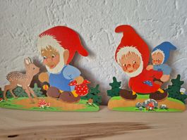 Niedliche Deko-Zwerge aus Holz, Vintage Grossmann