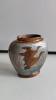 Messingvase Emaillemalerei 60er Jahre Vintage (L16)