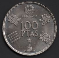 Spanien 100 Peseten Münze, Fussball WM 1982, Top Zustand
