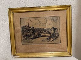 Gemälde, Stich von Baden AG in Goldrahmen, sign. Küng