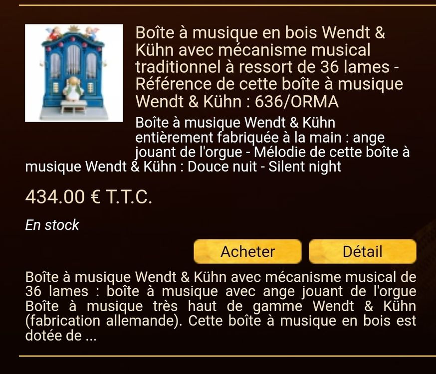 Boîte à musique en bois Wendt & Kühn avec mécanisme musical