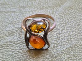 Bernstein Ring, Baltikum, Silber, Vintage, Unikat