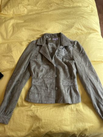 Veste courte H&M beige aspect daim coutures apparentes