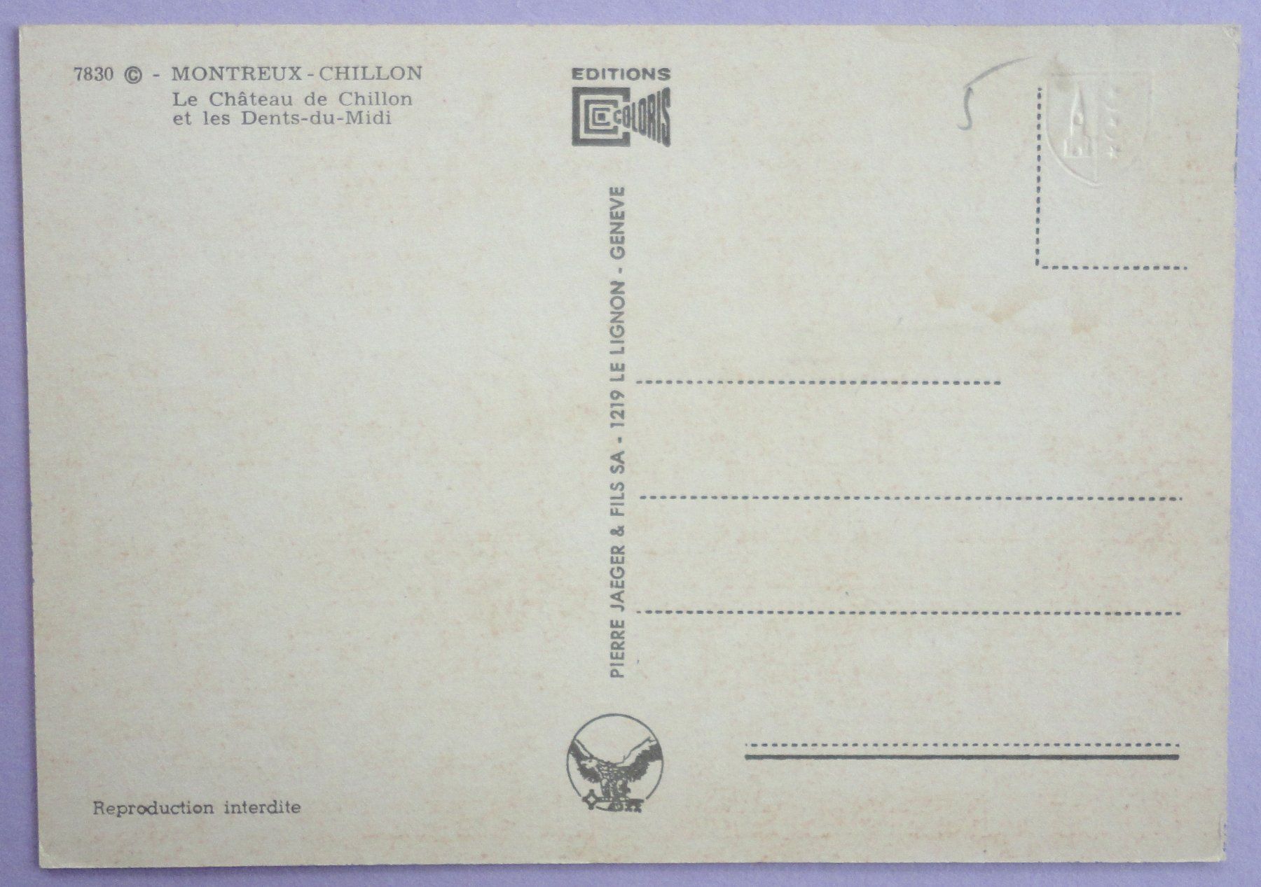 Cartoline postali: Montreux - Le Château de Chillon – Difettoso da Fétigny venduto da Billy2miny 1