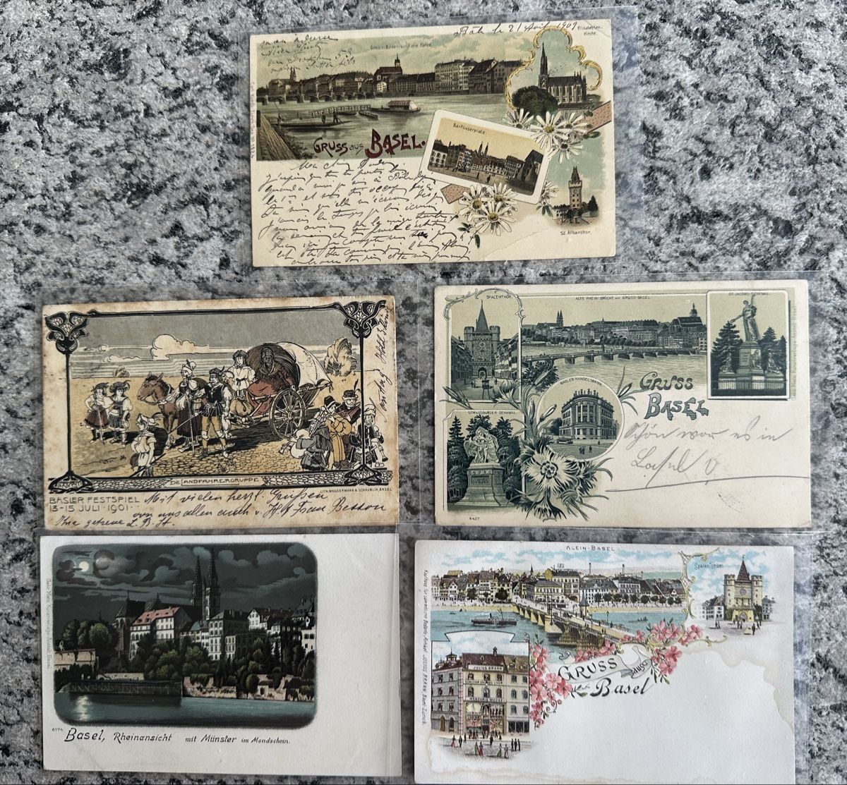 Cartoline postali: 5 Lithos Basel – Usato da Wettingen venduto da Phibras