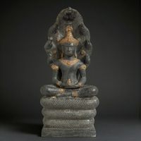 Naga Buddha Bronze Kambodscha Khmer Style ca. 50 Jahre, 50cm