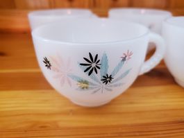 4 tasses à café 50's Atomic Flower Federal Glass Usa
