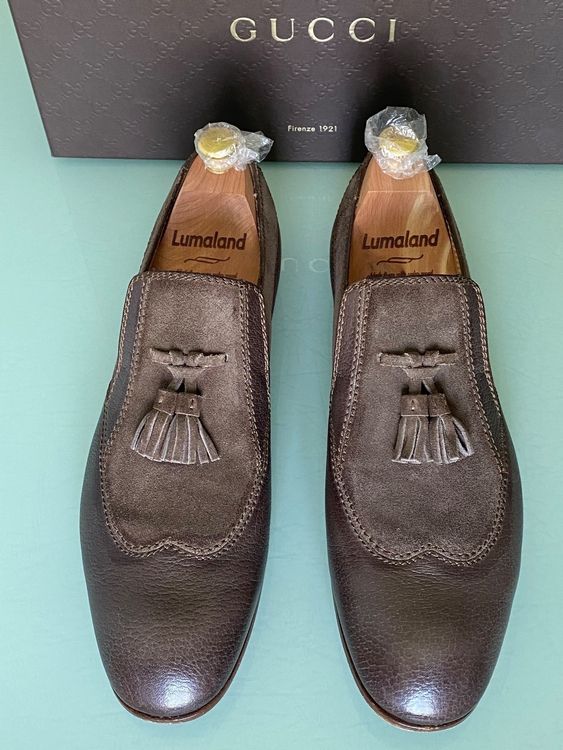 GUCCI Tassel Brogue Leder Wildleder Slip On Loafer 43.5 Neue (Gebraucht ...