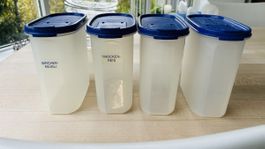 4 Tupperware Vorratsdosen mit blauem Deckel 1,7l