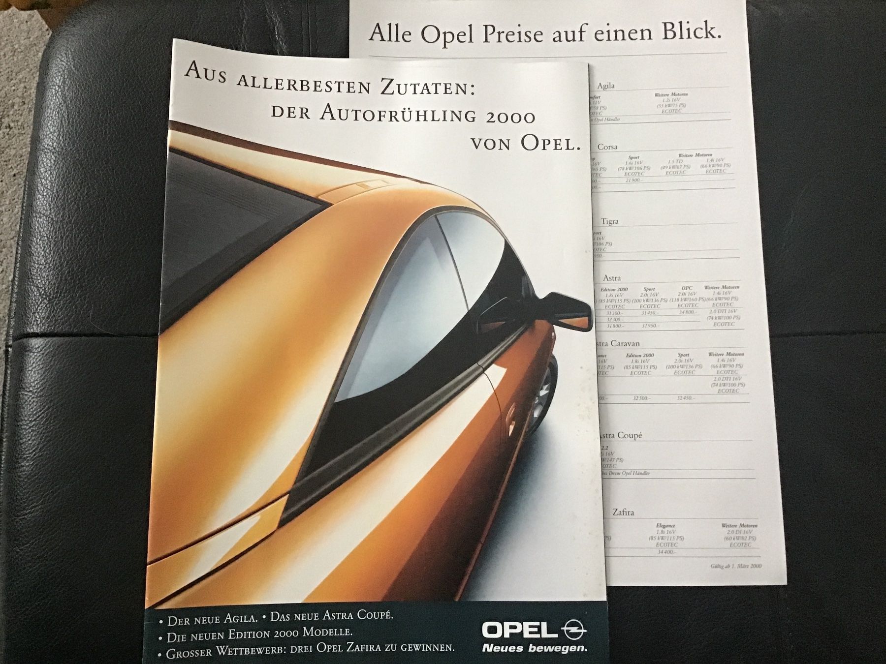 Opel Dokumente: Opel Programm Verkaufsprospekt mit Preisen März 2000 – Gebraucht aus Scherzingen von Starseller62