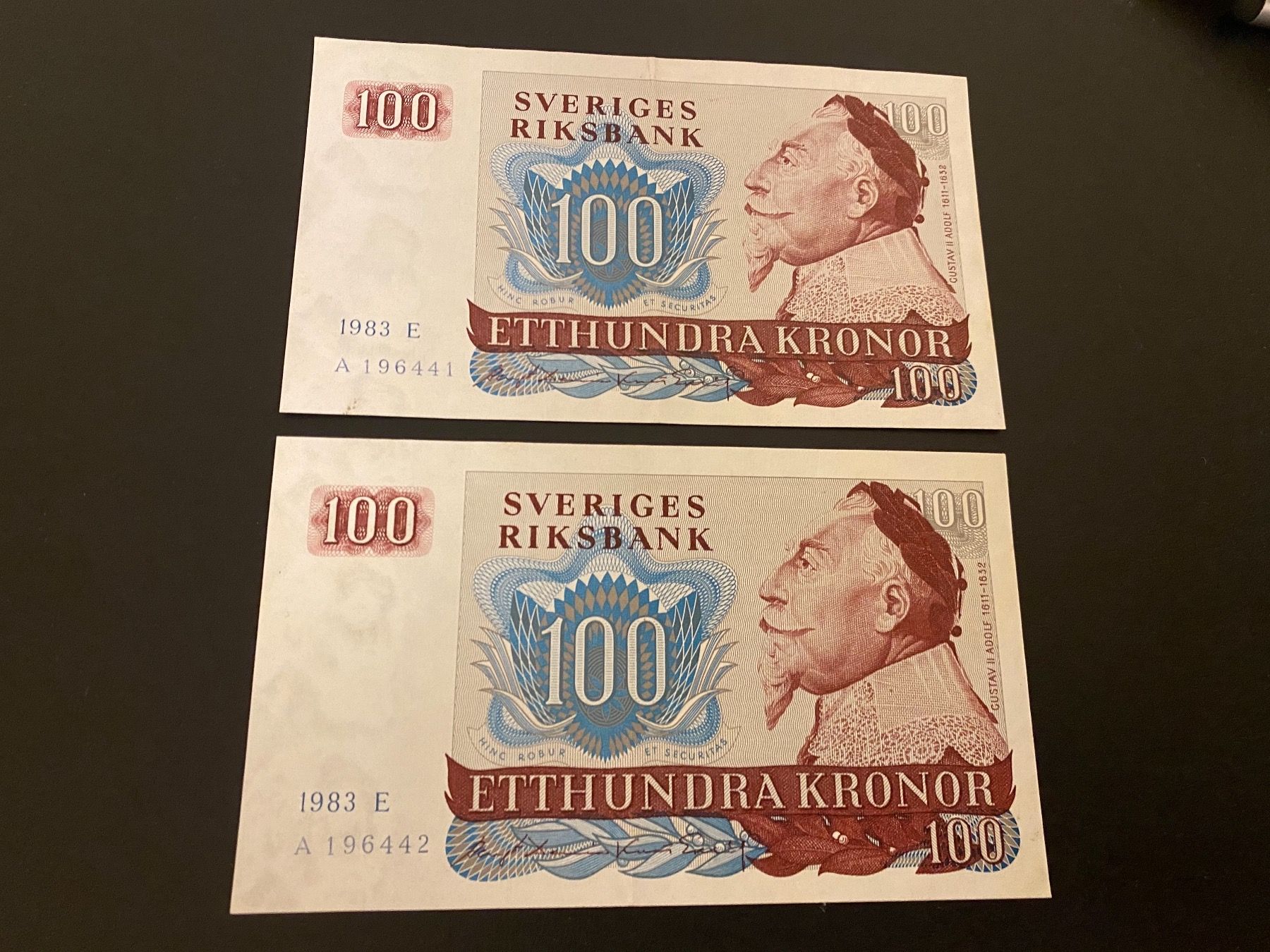 Billets de banque: 2x100 kronor frolaufnummer – D'occasion à Dällikon par Woldbanknoten