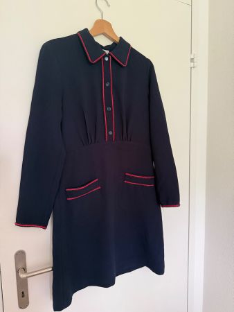 Sandro Paris Navy & Red Trim Dress, Size 40 -