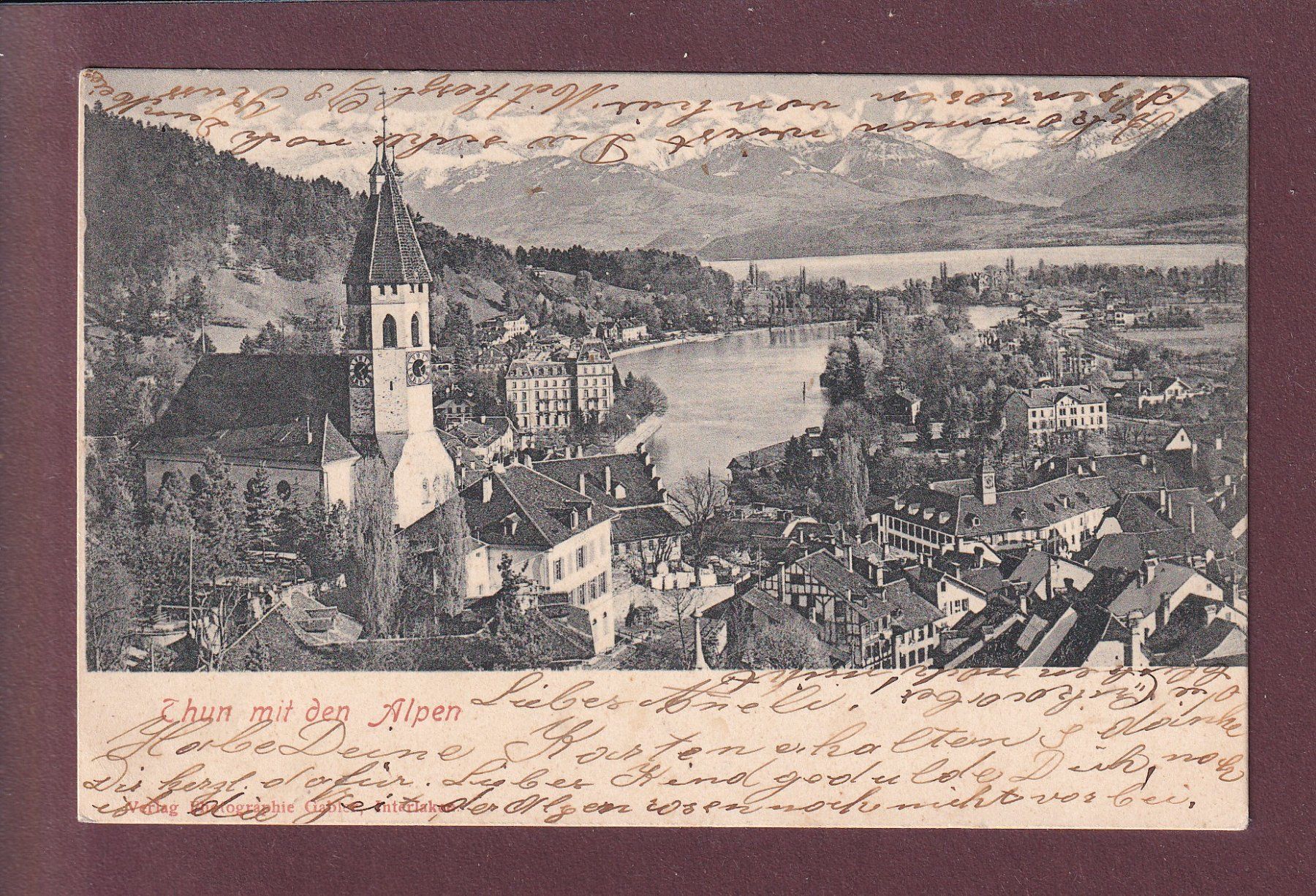 Ansichtskarten: THUN mit den Alpen - 1902 – Gebraucht aus Pully von nicecards