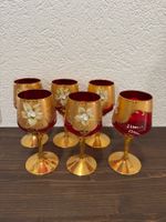 Vintage 6 Gläser handbemalt Gold Rot Böhmen Stil