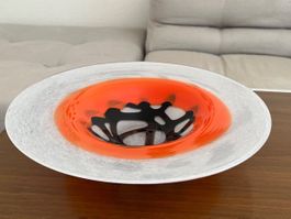 Murano Kunstglas Schale Vintage, Orange/Schwarz, Ø 36 cm