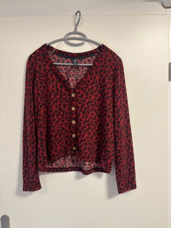 Damen Strickjacke, Multiblu, rot Leo-Muster, Grösse 38