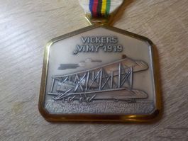 Vickers Vimy 1919 Medaille mit Flughafen Kloten Auszeichnung