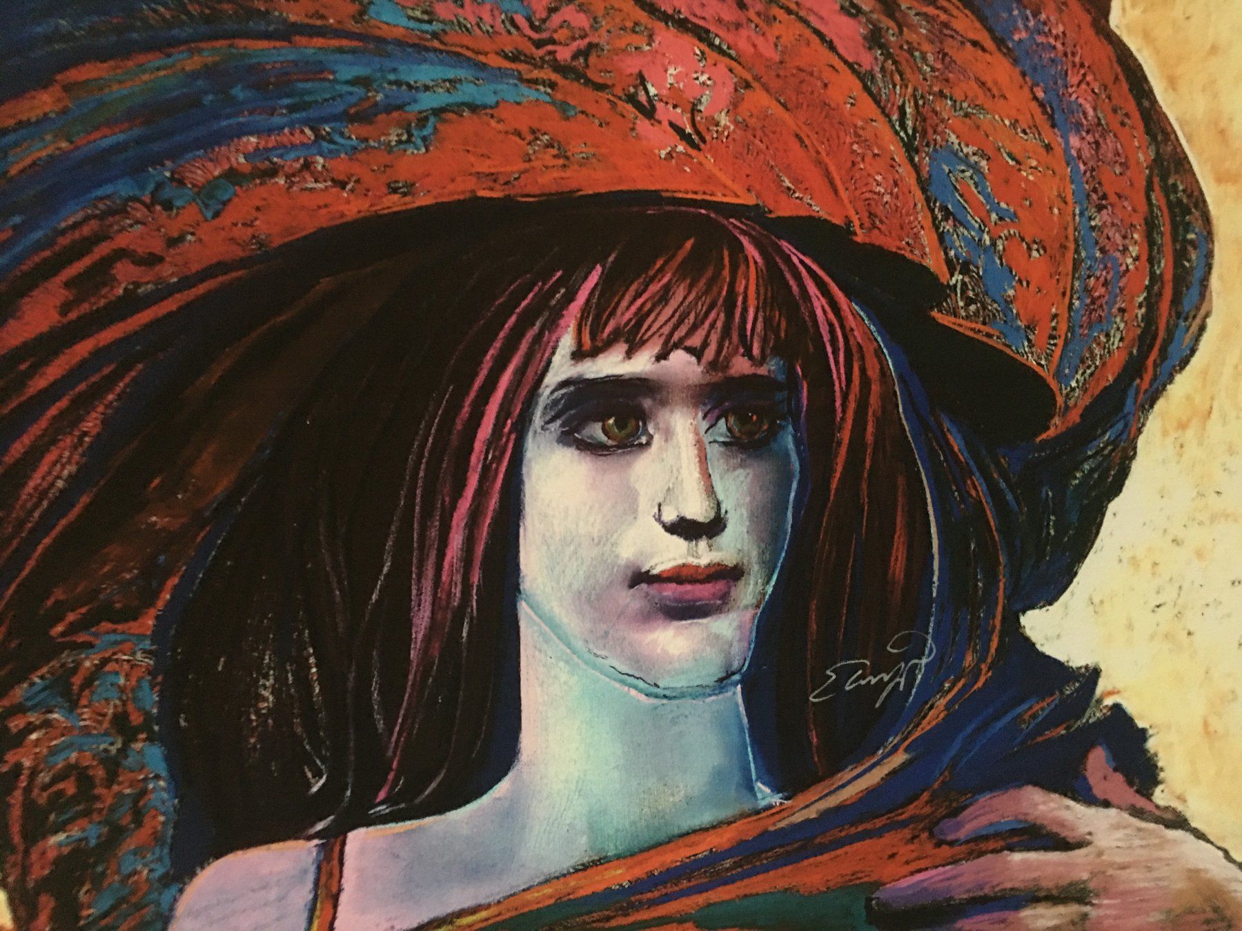 Grafica & Litografie: Ernst Fuchs     "Mädchen mit großem Hut"   GICLEE – Usato da Nennigkofen venduto da Sommersonnen 3