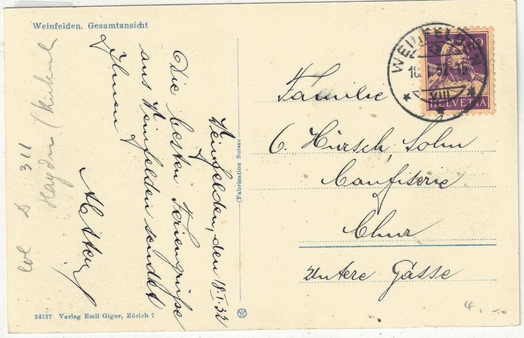 Cartoline postali: Weinfelden - Gesamtansicht – Usato da Ettingen venduto da Kartenplanet 1