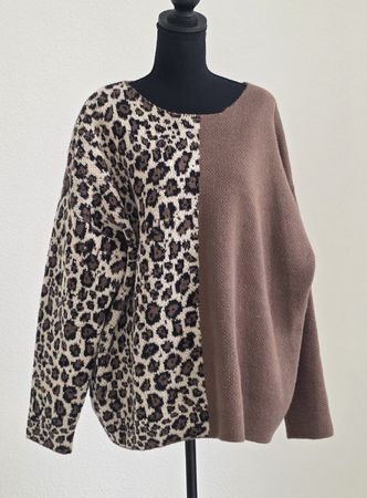 Damen Pullover braun mit Leo-Muster Grösse 3XL neu
