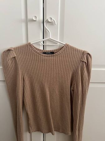 Bershka Strickpullover Beige mit Puffärmeln  Grösse XS