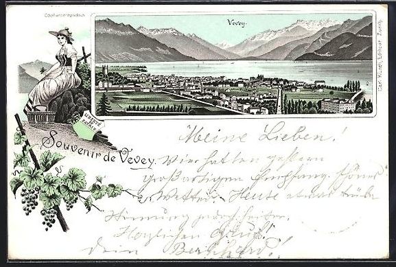 Ansichtskarten: Litho Vevey, Panorama mit Ort, See und G – Gebraucht aus Berlin von bartko-reher