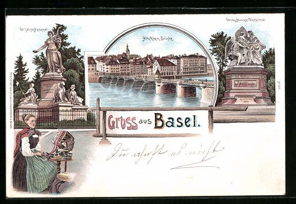 Cartoline postali: Litho Basel, St. Jacobs Denkmal, alte Rh – Usato da Berlin venduto da bartko-reher