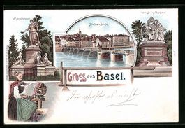 Litho Basel, St. Jacobs Denkmal, alte Rh