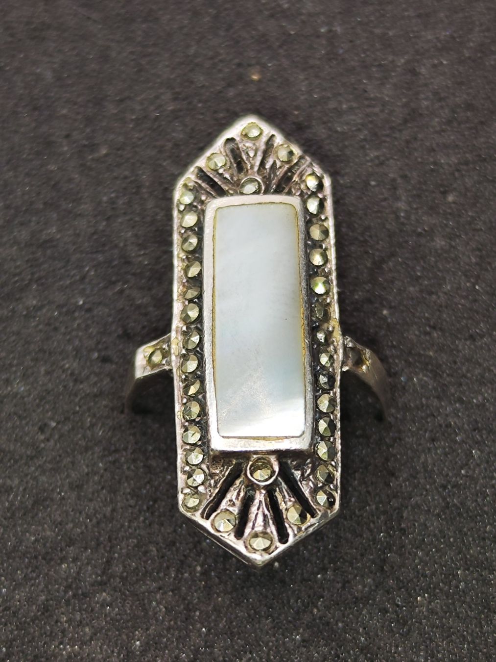 Anelli: Art Deko 925er Silber Ring mit Perlmutt, Markasiten Top – Usato da Steffisburg venduto da mat_8s7d 2