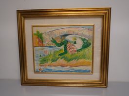 Gemälde Frosch in goldfarbenen Rahmen (MA226)