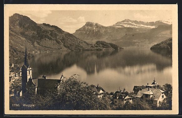 Cartoline postali: Weggis, Teilansicht mit Wasserblick u. B – Usato da Berlin venduto da bartko-reher
