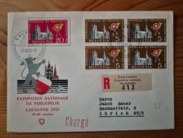 CH-R-Brief aus 1955 mit Blockausschnitt gelaufen gem.Bilder