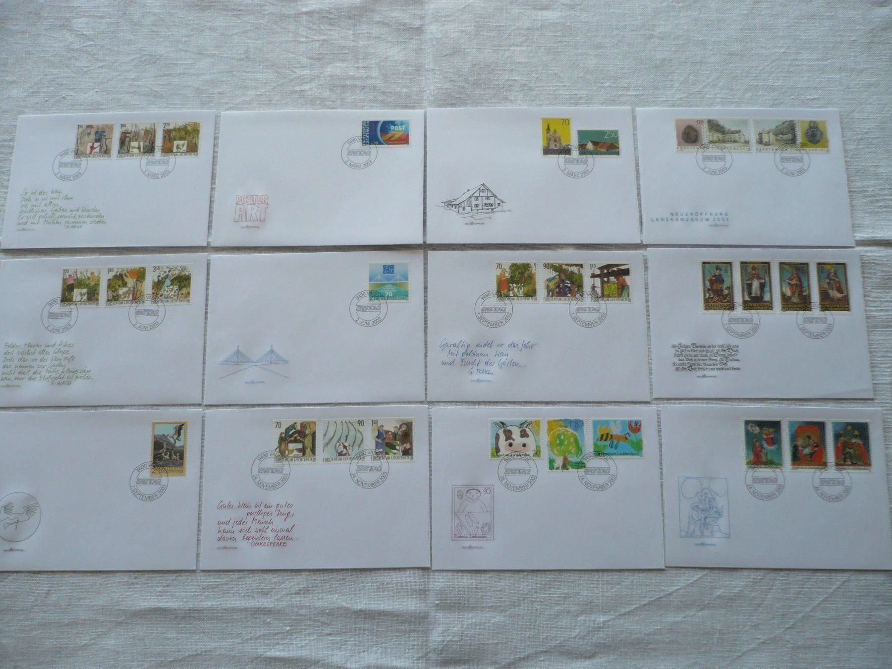 Alle Briefmarken: FL 2003 Neuausgaben 12 FDC – Gebraucht aus Zürich von saltandpepper008
