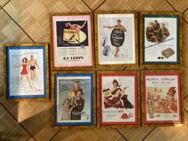 7 gerahmte Vintage Werbeplakate, 1940er/50er Jahre, USA