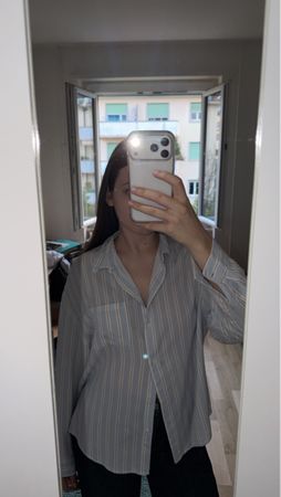 STRIPED BUTTON-UP BLOUSE