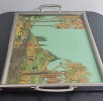 Tablett aus Zinn mit handgemalten Bild