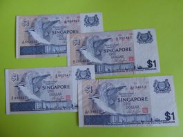 4 Banknoten im Set Singapur 1 Dollar, gebraucht Zustand