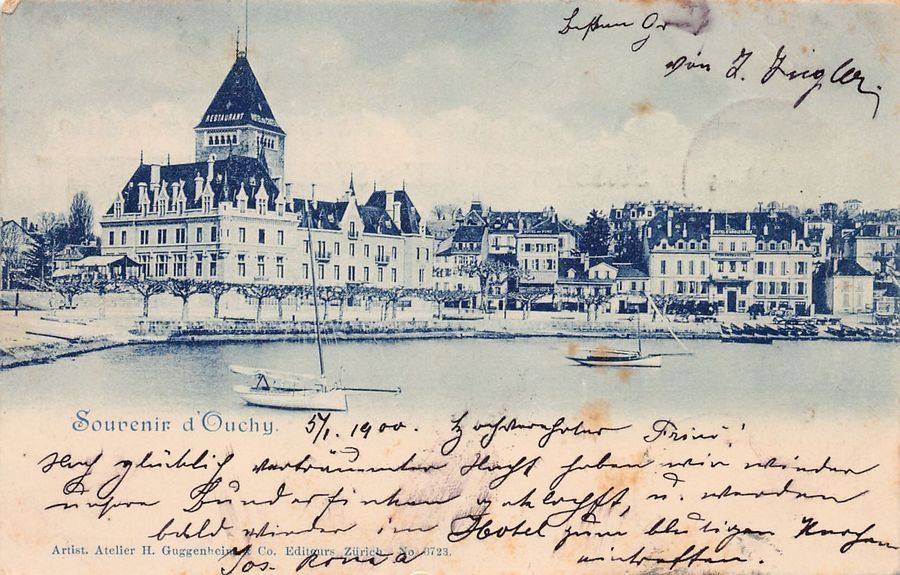 Cartoline postali: Souvenir d'Ouchy, circulée 1900 – Usato da Frauenfeld venduto da POML