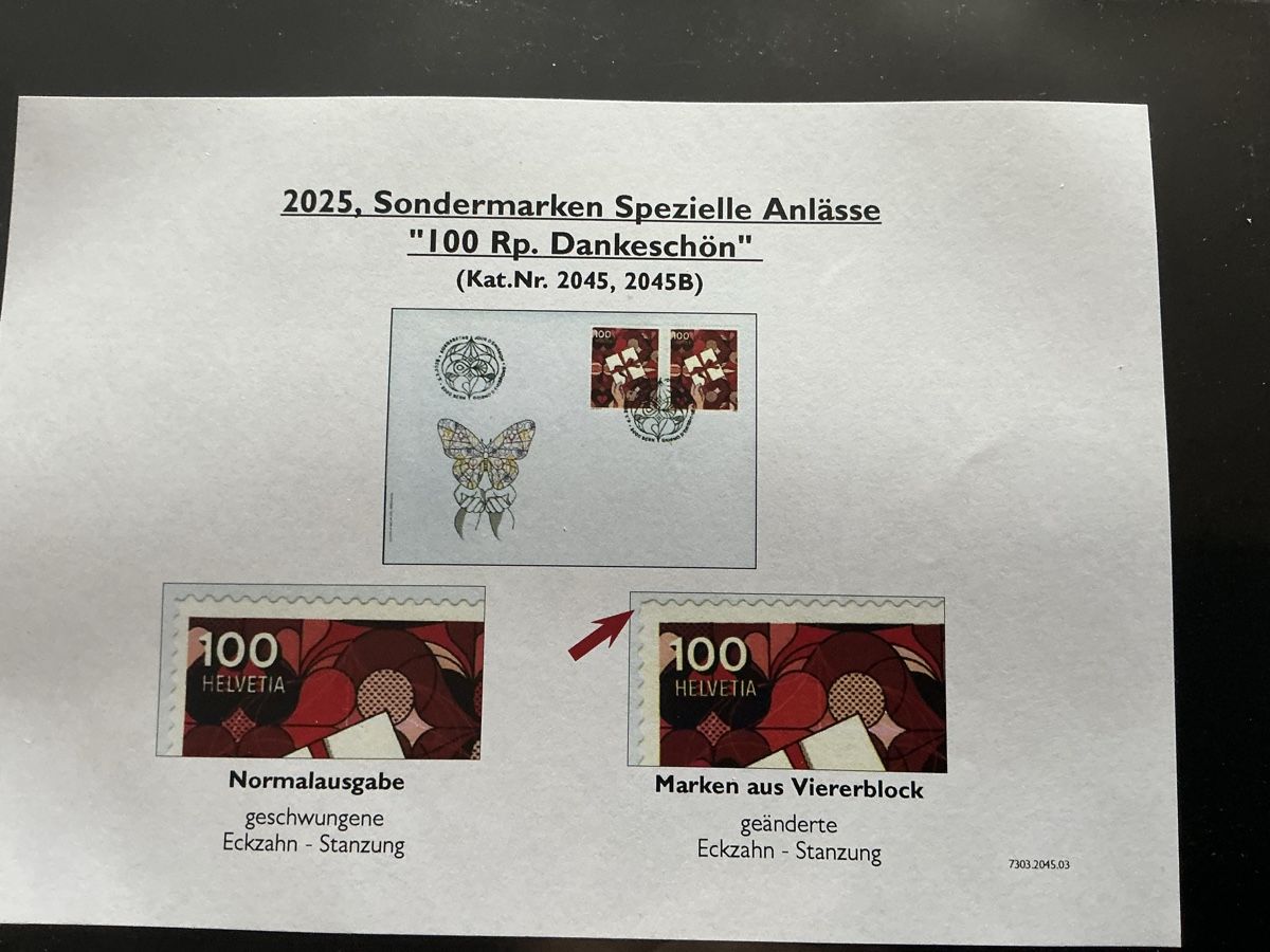 Tutti i francobolli: Schweizer Briefmarken-: "100 Rp. Dankesschön" 2025 ABART – Usato da Hedingen venduto da Juniswiss 1