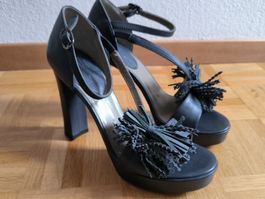 IXOS Plateau High-Heels - 39 - Leder-Sandaletten mit Fransen